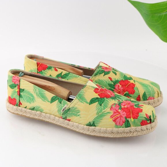Toms Women's Alpargata Classic Shoe Size 10 Floral Yellow Red Green Flat Slip On - Picture 2 of 13